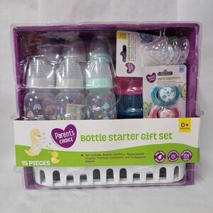 Parents Choice Bottle Starter Gift Set 15 Pieces Bottles Pacifiers Basket